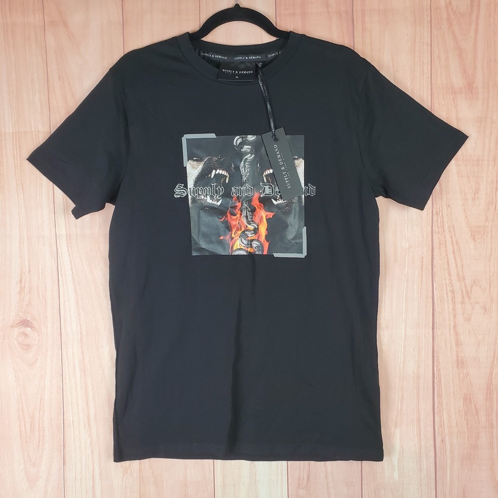 Supply & Demand Men T-Shirt Sz Medium Black Graphic Print Crew Neck Short Sleeve